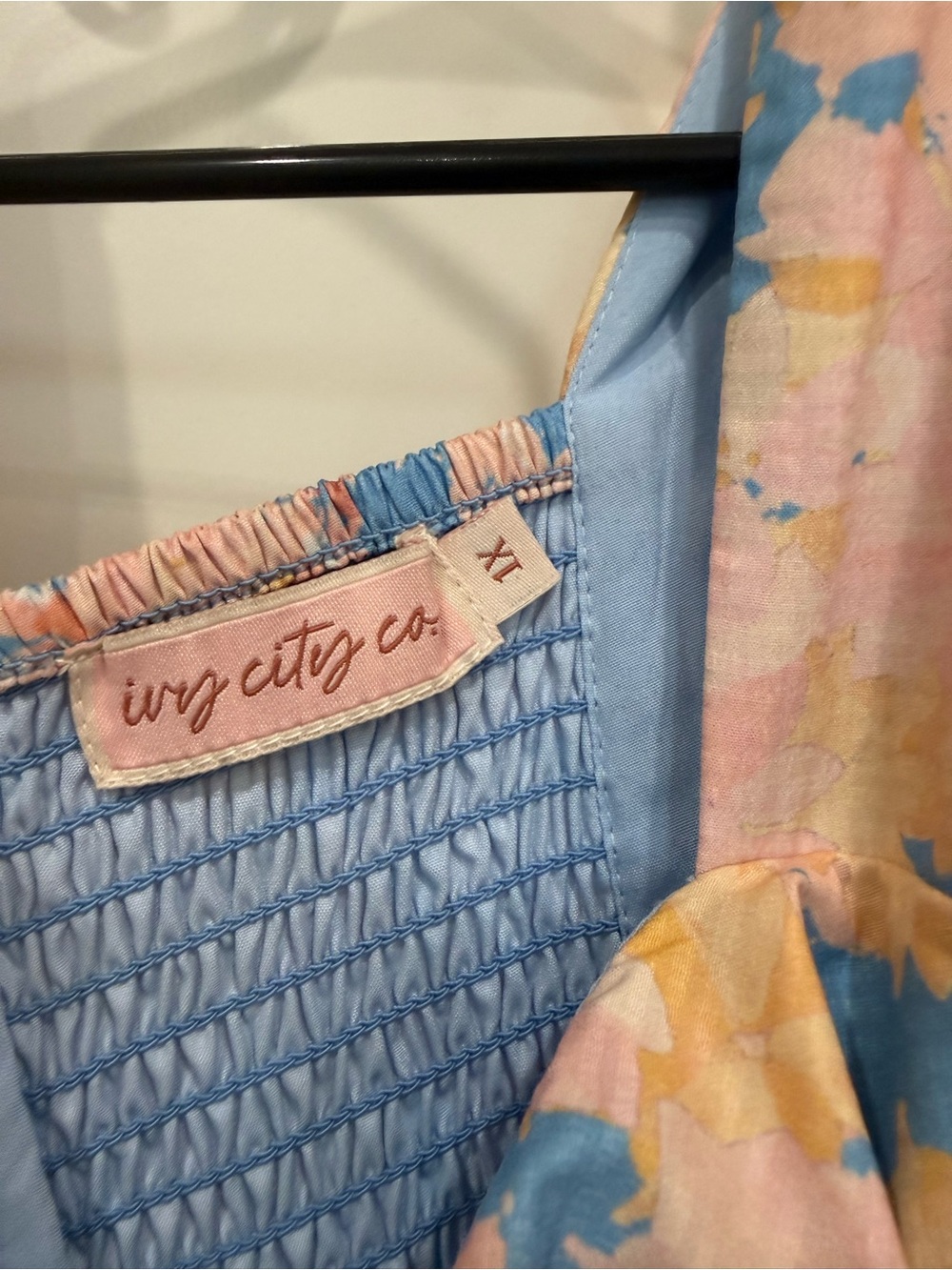 Ivy City Co Pink and Blue Floral Midi Dress with Bow - Picture 3 of 4